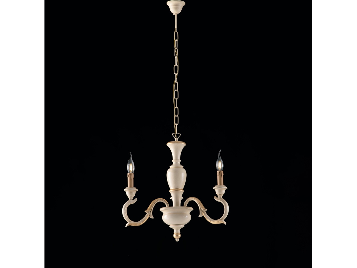 Fiorenza - Araña De Madera De Marfil Y Pan De Oro 3 Luces 110 - Ø43 - Bl172-3-av