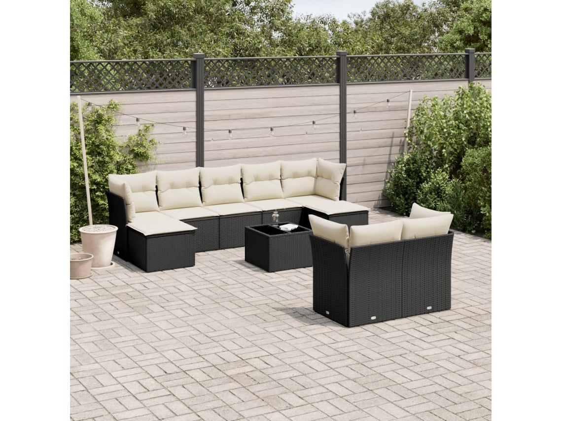 Conjunto de sofás de jardín de 10 piezas DKD Home Decor con cojines de mimbre negros