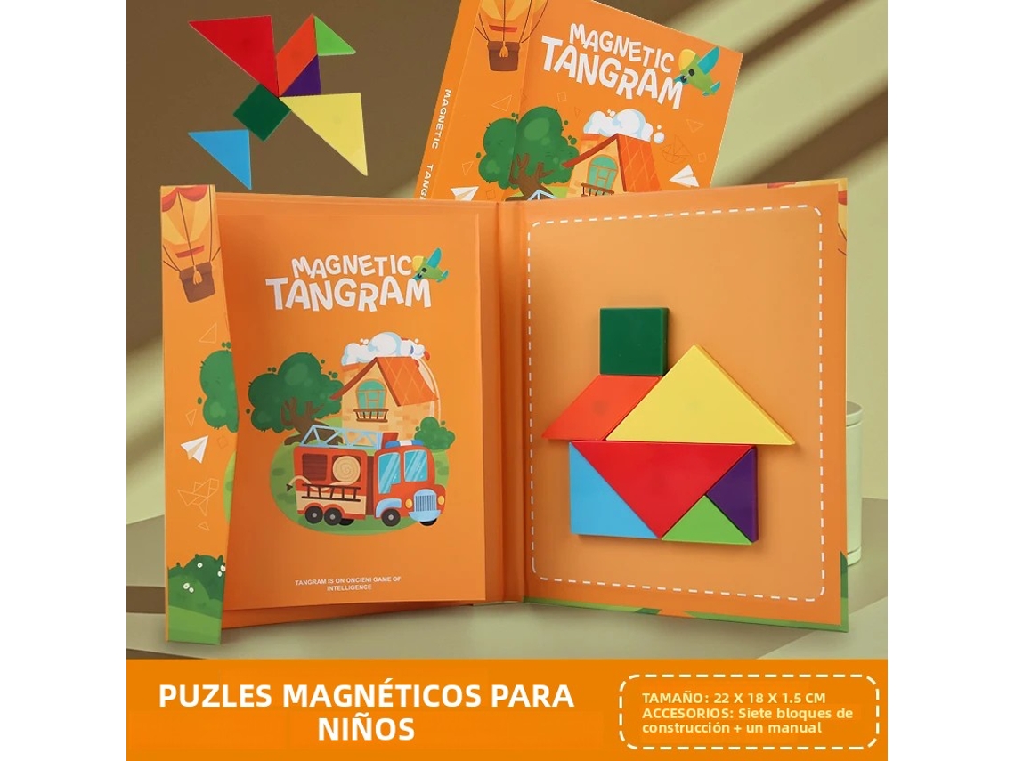 Juego de rompecabezas magnético de madera 3D Tangram con formas geométricas Mdug