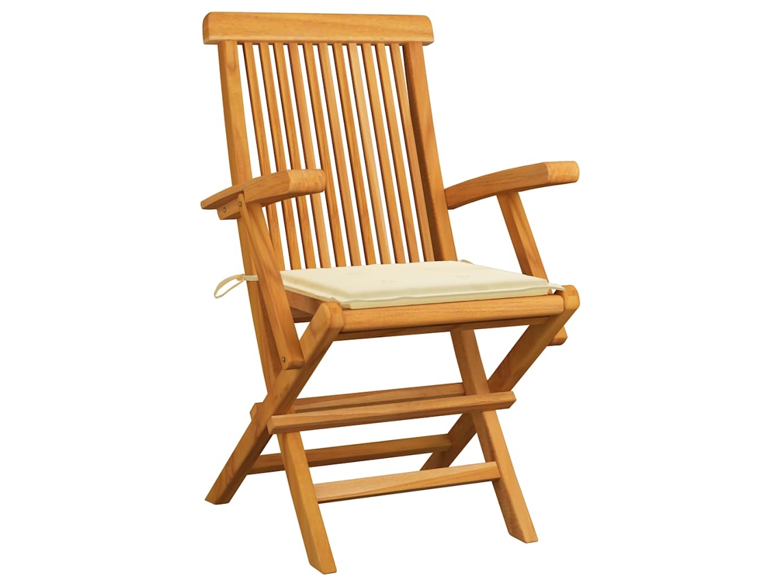 Sillas De Jardín 4 Uds | Silla De Exterior Madera Teca Con Cojines Color Crema