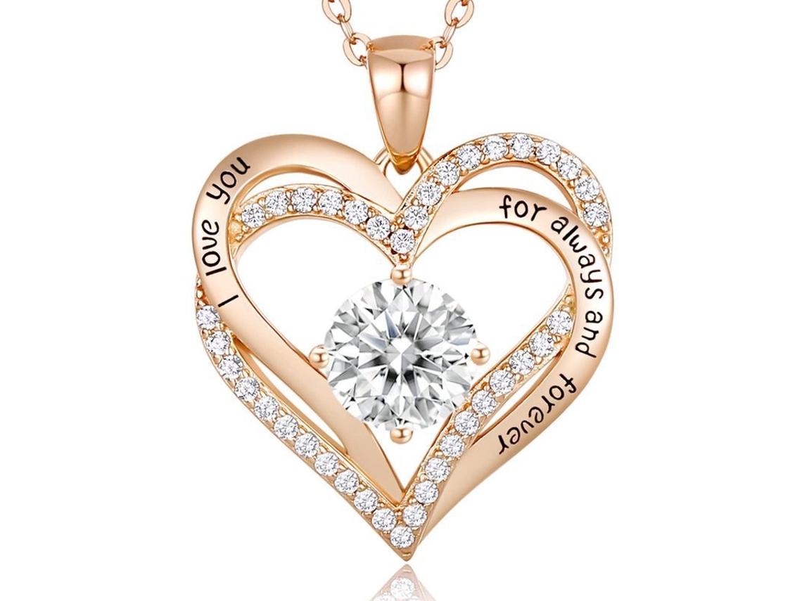 Collares Para Mujeres Colgante Corazón Piedra De Cumpleaños Oro Rosa Linjou