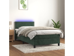 Cama Box Spring Colchón Y Led Terciopelo Verde Oscuro 80x200 Cm
