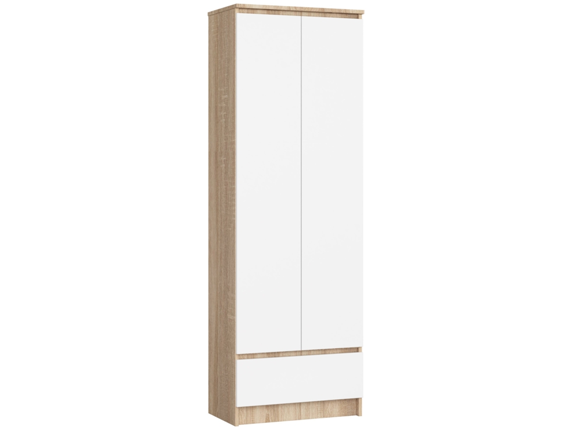 Librería Akord R60 Roble Sonoma 60 Cm 4 Puertas 1 Cajón Frente En Color Blanco 4 Estantes 60x35x180 Cm