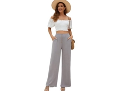 2026-pantalones Anchos De Algodón Y Lino Para Mujer Alto Talle Con Botones Y Bolsillos Verano Xl Gris