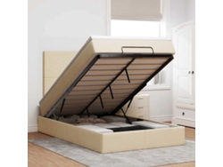 Syfax™ Estructura De Cama Otomana Colchón Tela Crema 120x190 Cm
