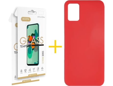 Kit Funda + 2 Protectores de Pantalla Samsung Galaxy A51 ACCETEL Silicona Líquida (Rojo)