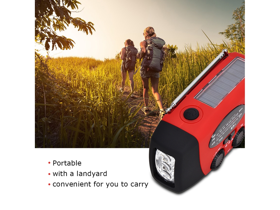 Radio Portátil De Emergencia Am/fm/wb Con Energía Solar, Linterna Led, Manivela Y Cargador Usb.