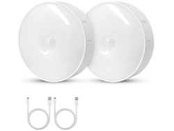 Paquete de 2 luces de escalera recargables por USB, sensor de movimiento, luces nocturnas con pilas para interiores para adultos y niños (blanco)