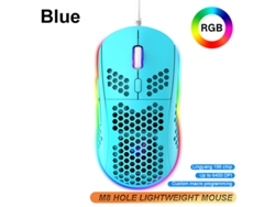 YIZHOOD-ratón M8 con cable, funda tipo panal, ultraligero, negro, blanco, para juegos, 6400 DPIRGB, retroiluminado, para Win, Xbox, PS4, Mac, HP, azul
