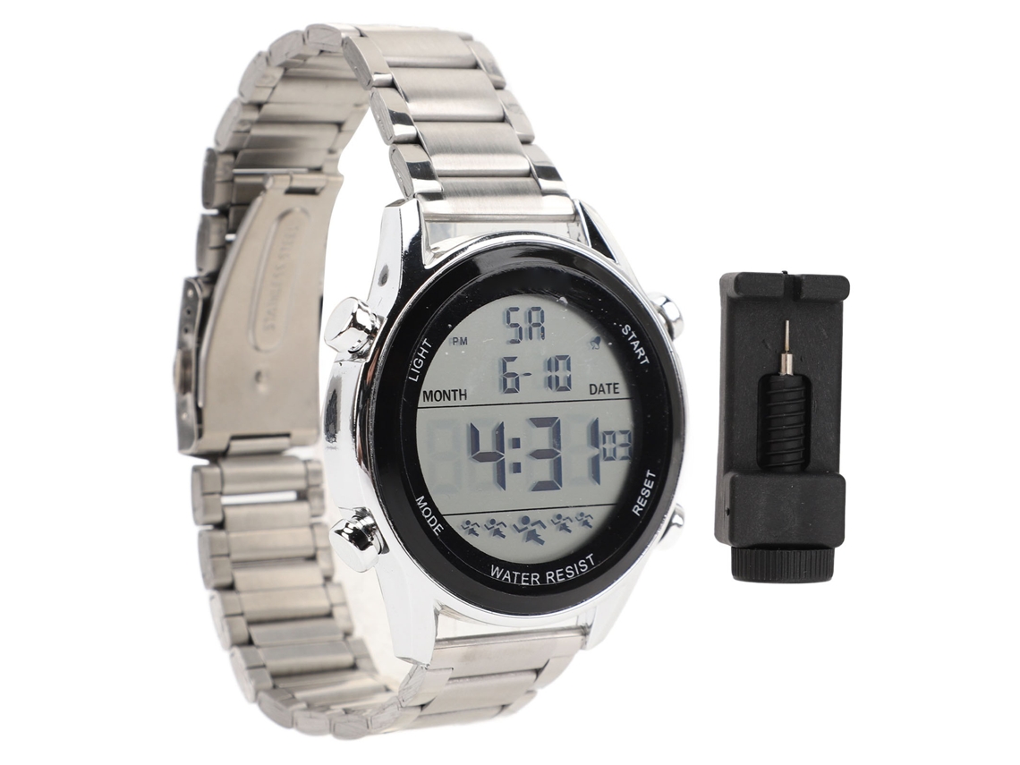 Reloj Digital Multifuncional Para Hombre, Resistente Al Agua Hasta 50 M, Luz Nocturna Led, Color Plata.