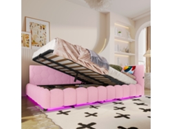 Sofá Cama, Sofá Cama De 140x200cm, Sofá Cama, Cama Con Somier (sin Colchón), Con Led, Con Mecanismo De Elevación Hidráulico, Rosa