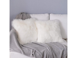 Rebe-funda De Almohada De Piel De Oveja Falsa, Almohadón Decorativo Suave Plush Para Sofá Dormitorio, 2 Piezas Blanco 45x45cm