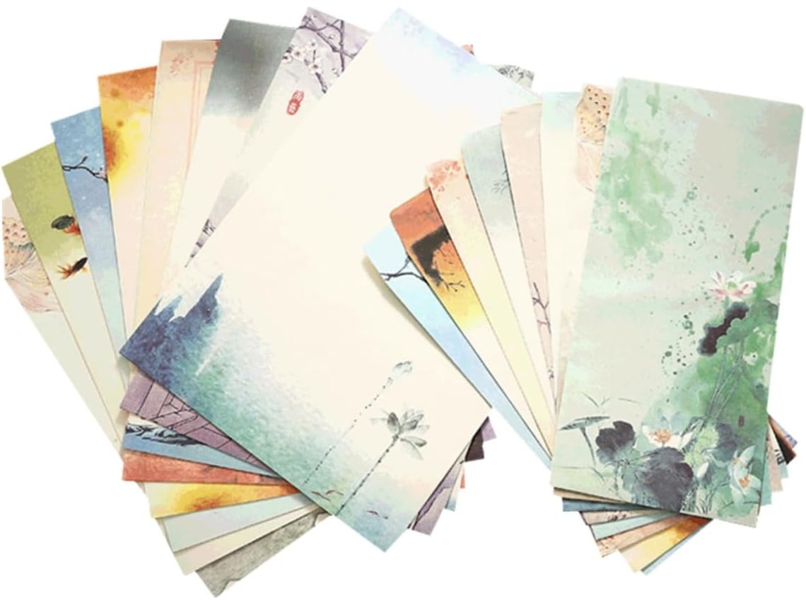 Conjunto De 12 Envelopes E Cartas Práticas Com Impressão Em Estilo Chinês, Tamanho Padrão, Papel De Segurança