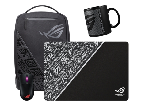 Bundle ASUS ROG Crate: Rato ROG Keris + Mochila ROG BP1501G + Tapete + Caneca ROG + Stickers