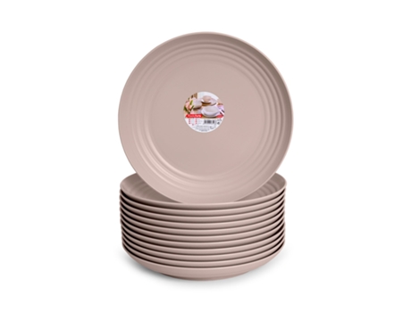 Juego de 12 Platos Llanos 22 cm Reutilizables. Ideal Fiestas. Marrón PLASTIC FORTE