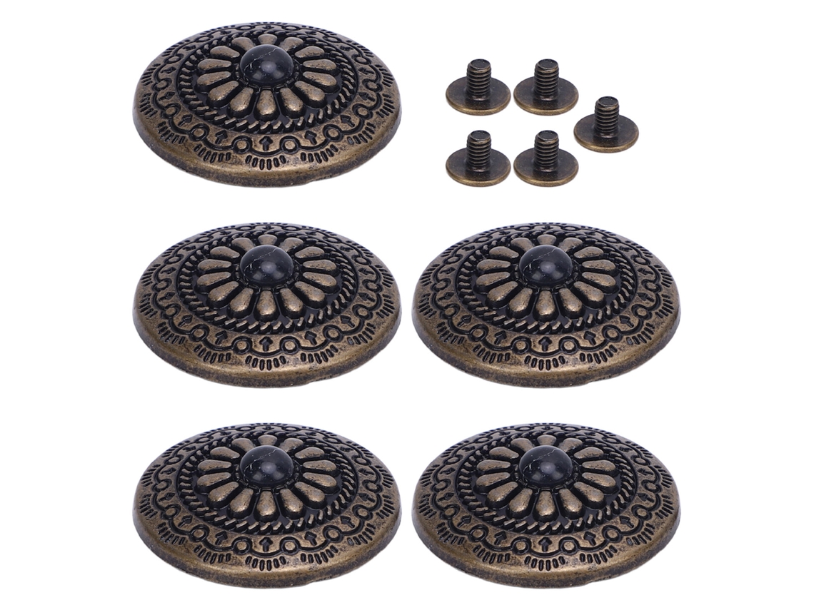 5 Conchas De Botón De Tornillo Con Turquesa Negra De 30 Mm En Bronce Antiguo Para Trabajos En Cuero.