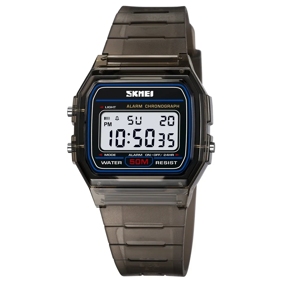 Reloj Digital Con Cronómetro Retroiluminado A Prueba De Golpes (negro) Con Correa De Tpu Transparente.