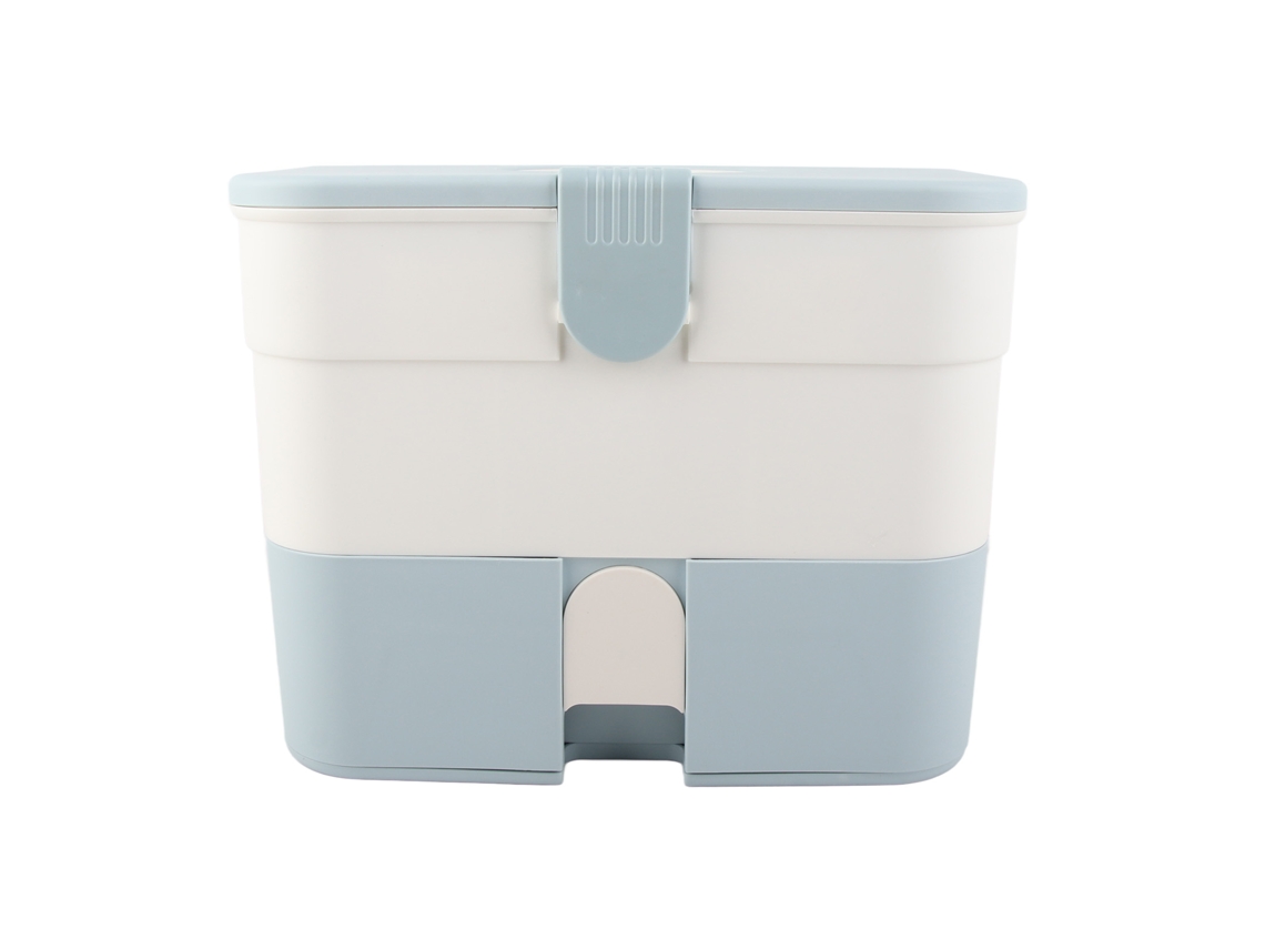 Caja Organizadora De Cosméticos De 2 Niveles Con Cajón Y Asa Para Maquillaje Y Esmaltes De Uñas - Azul