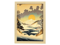 NACNIC Poster Río Congelado En El Estilo De Arte Japonés Ukiyo. Paisajes Abstractos Y Surrealistas En Ilustraciones De Arte Oriental A3 Marcos Madera.