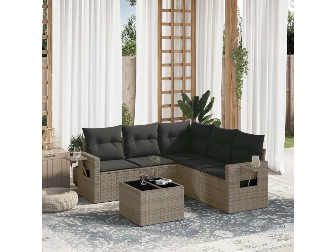 Conjunto de sofá de jardín con cojines de mimbre gris, Dkd Home Decor