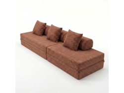 Sofá Modular 3+2 Lugares Convertible Veludo Listado Terracota