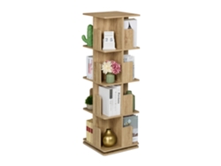 Estantería Relaxdays, giratoria 360 grados, 4 niveles, madera, Hbt: 125,5 x 39 x 39 cm, estantería para salón, color natural.