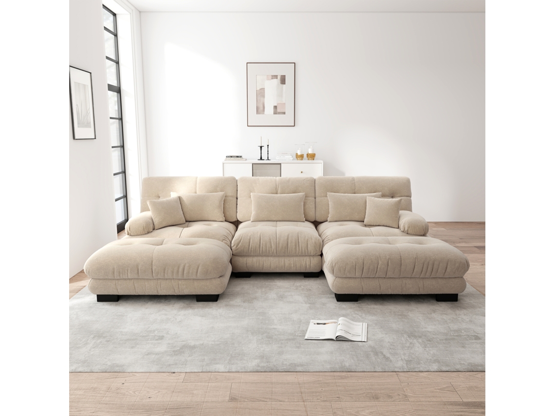 Sofá Modular Lujo - Grande U - Sofá Cloud Convertible Con Ottoman - Chenilla Café Claro