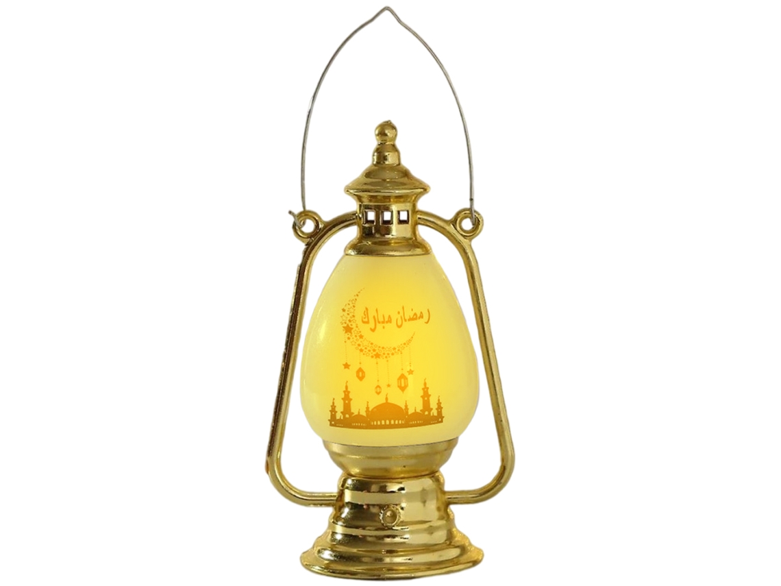 KOFIHETY Linterna de Ramadán, lámpara Eid Mubarak ecológica y duradera de PP y metal con luz a pilas para interiores y exteriores, que proporciona una luz cáli
