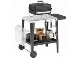 Carrito de cocina con ruedas de acero inoxidable, ganchos, soporte para papel higiénico y cubo de basura, 115 x 67,5 x 80,5 cm, negro.