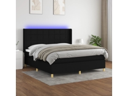 Cama Box Spring Colchón Y Luces Led Tela Negro 160x200 Cm