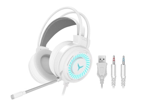 Auriculares para juegos con micrófono, luz LED, auriculares para PC con estéreo 4D (blanco) BISBISOUS