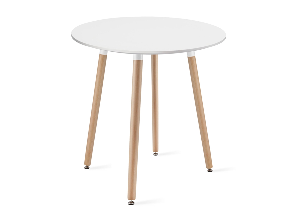 Mesa redonda Kami 60cm Blanca/Patas Naturales Leobert