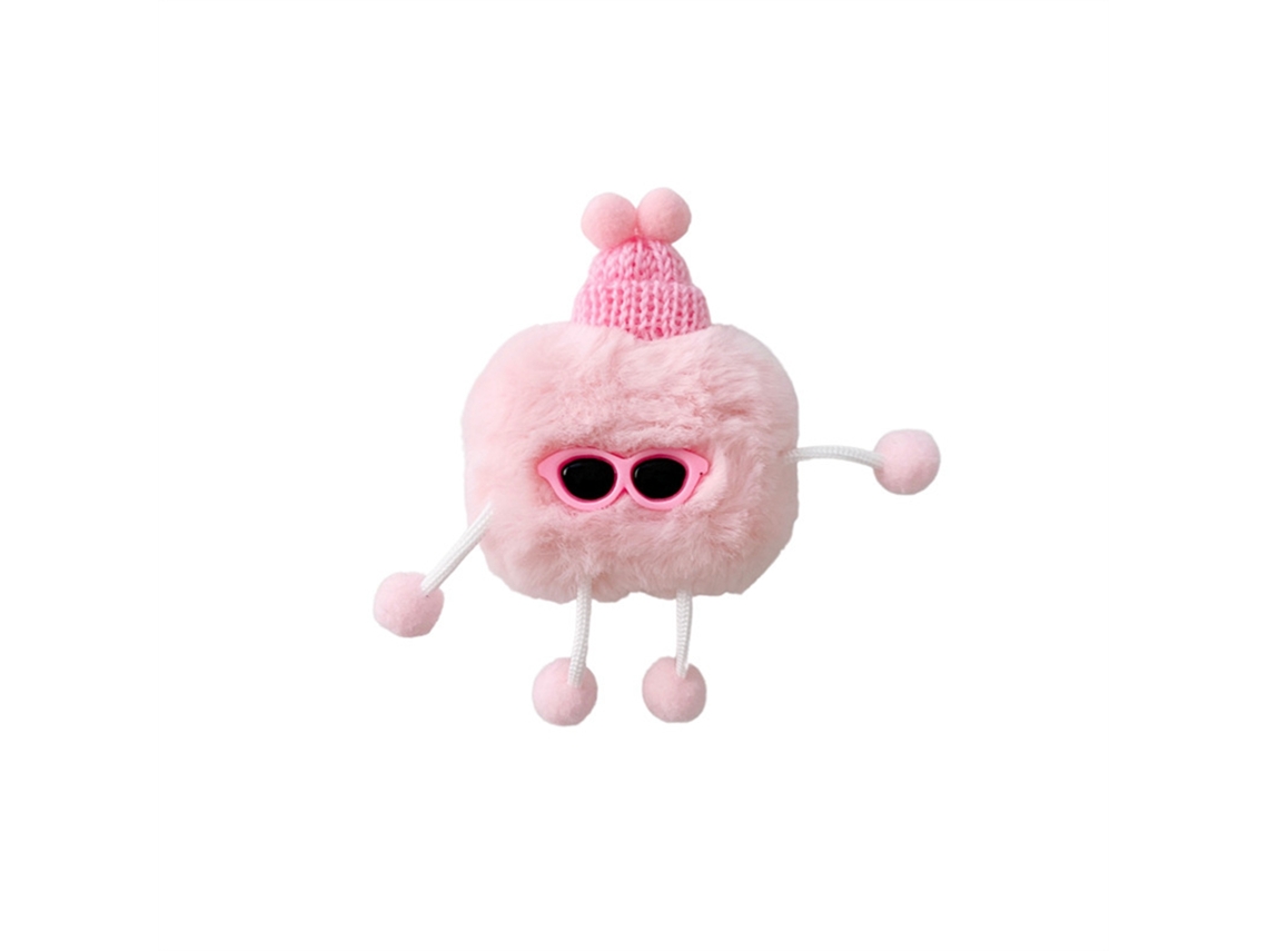 Capa Protetora De Fones De Ouvido Pelúcia Cute Forma Homem Com Óculos Universal Para Ios Earbuds 1/2 Pink