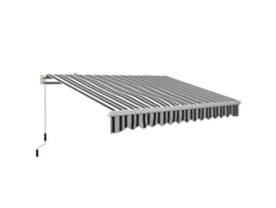Toldo retráctil manual con brazo articulado, aluminio, 395 x 245 cm, resistente a los rayos UV, azul/blanco.