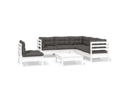 Maison Exclusive - Muebles De Jardín 6 Pzas Con Cojines Blanco Madera De Pino