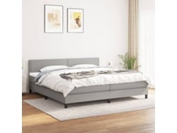 Cama Box Spring Con Colchón Tela Gris Claro 200x200 Cm