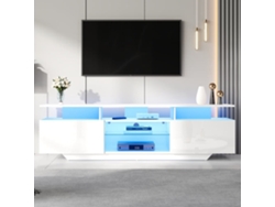 Mueble Tv 160x40x45 Cm - Con 2 Armarios, Led, 8 Estantes, Para Tv De 70" - Blanco