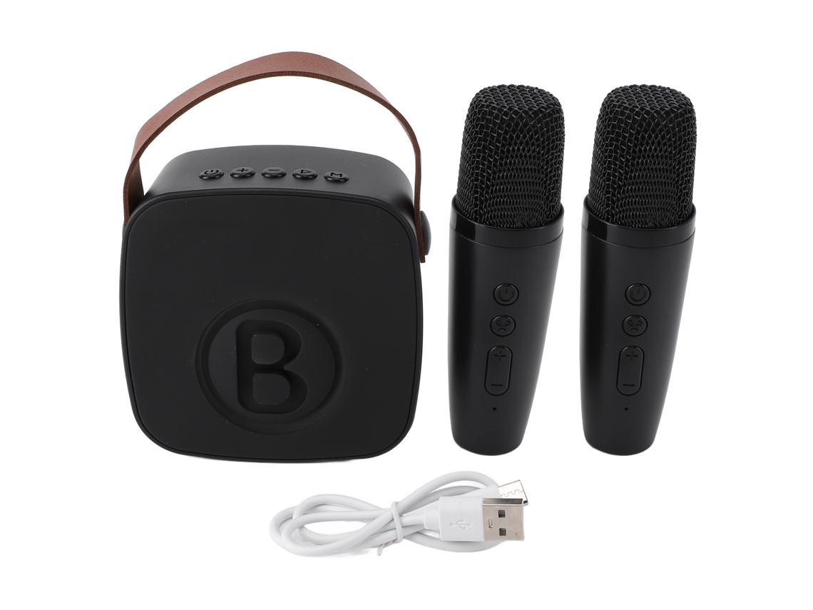 Altavoz Karaoke Portátil Bluetooth Para Niños Con Micrófonos Dobles Mini Máquina Profesional Negra