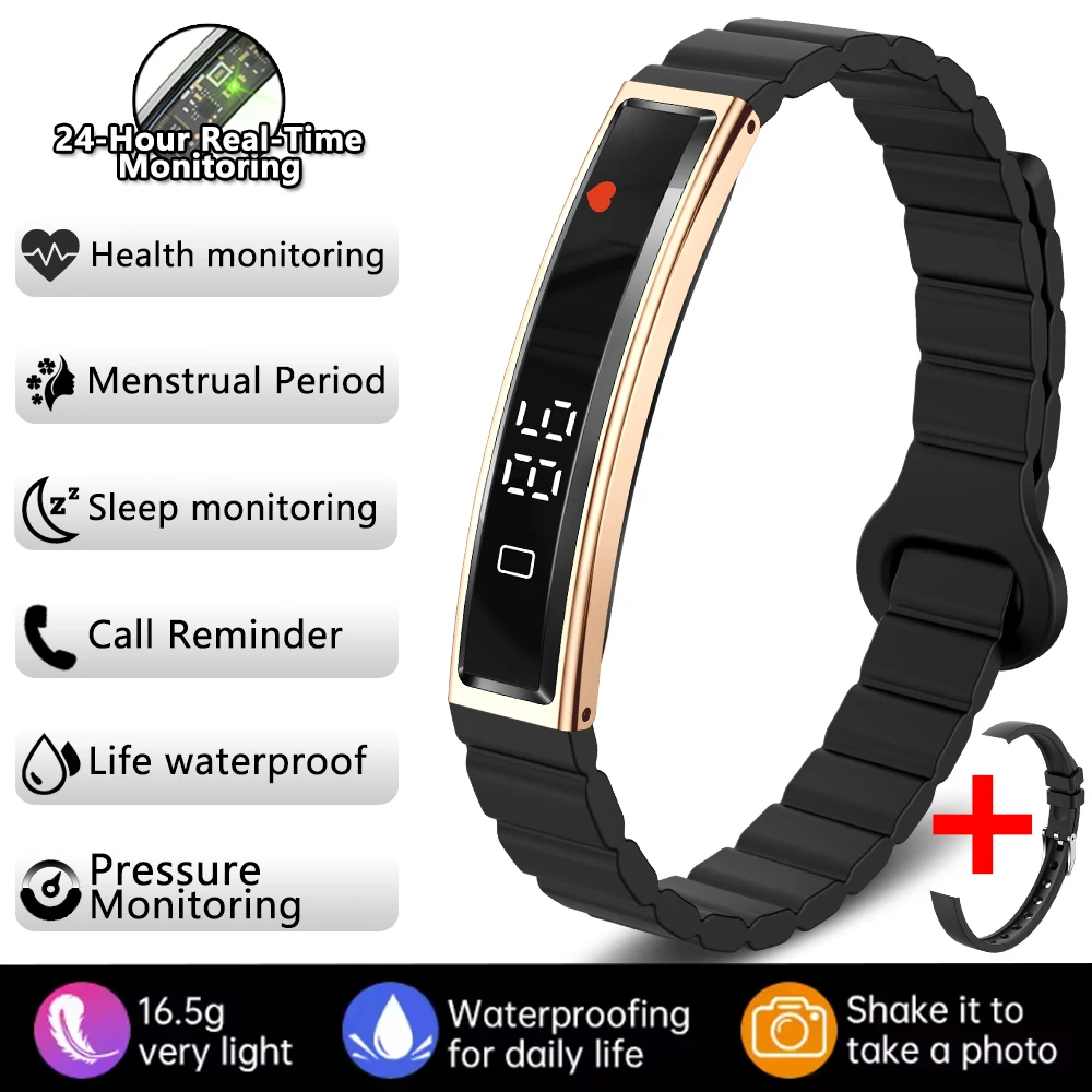 Pulsera deportiva, de fitness, resistente al agua, con monitor de frecuencia cardíaca MDUG (silicona dorada)