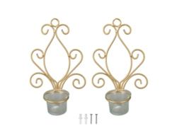 Baok - Juego de 2 portavelas de pared de metal dorado resistente para decoración de bodas