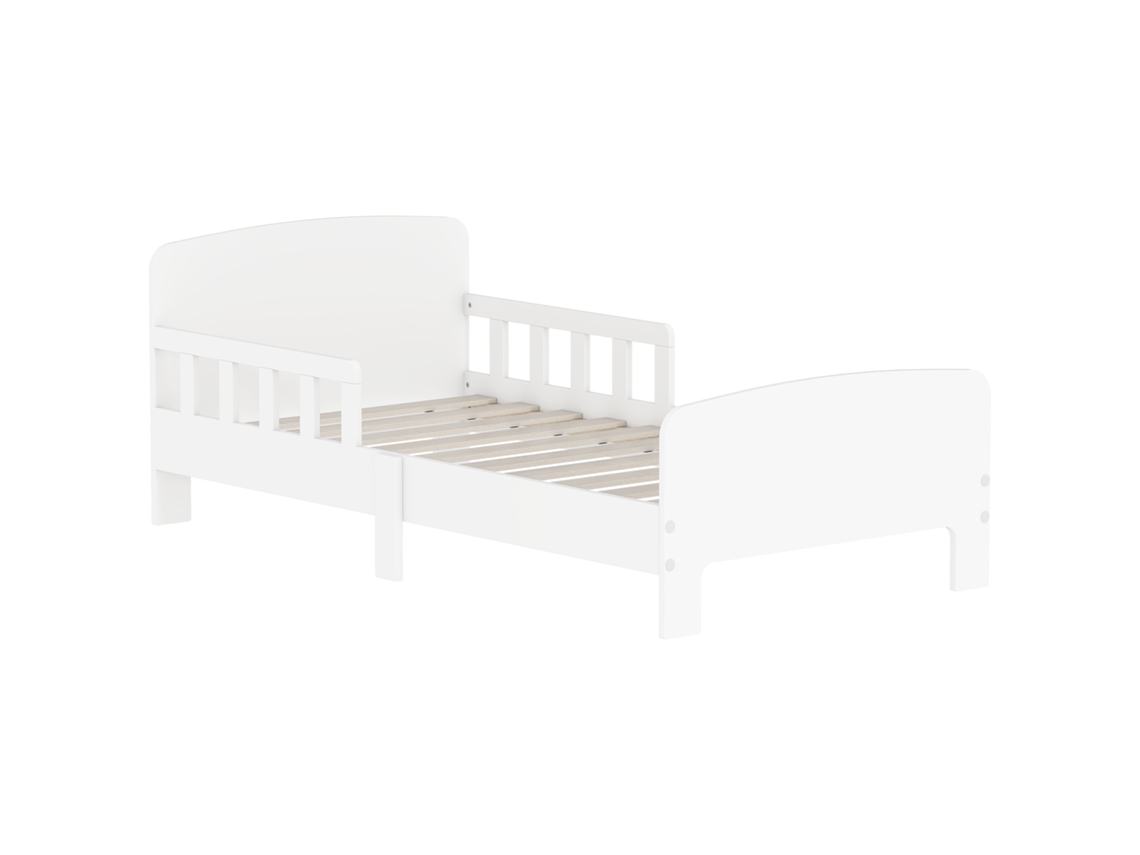 Cama Infantil Baja Para Niños De 3 A 8 Años Con Barandillas Laterales Y Bordes Lisos, De Madera, 143,5 X 74,2 X 54 Cm, Blanca.