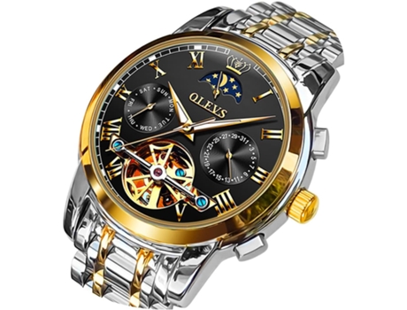 VEANXIN Reloj mecánico automático para Hombre Fase Lunar Hueco Acero Inoxidable 3AT Luminoso Reloj Impermeable para Hombre(negro)