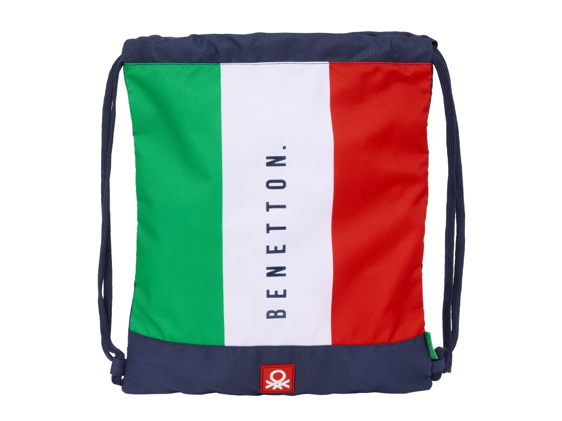 Mochila con cordón azul marino con bandera de Benetton, 35 x 40 x 1 cm