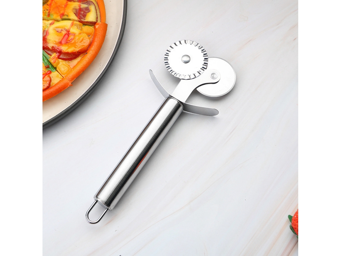 Cortador de pizza de doble rueda - Acero inoxidable, rueda lisa + rueda dentada, utensilio multifuncional