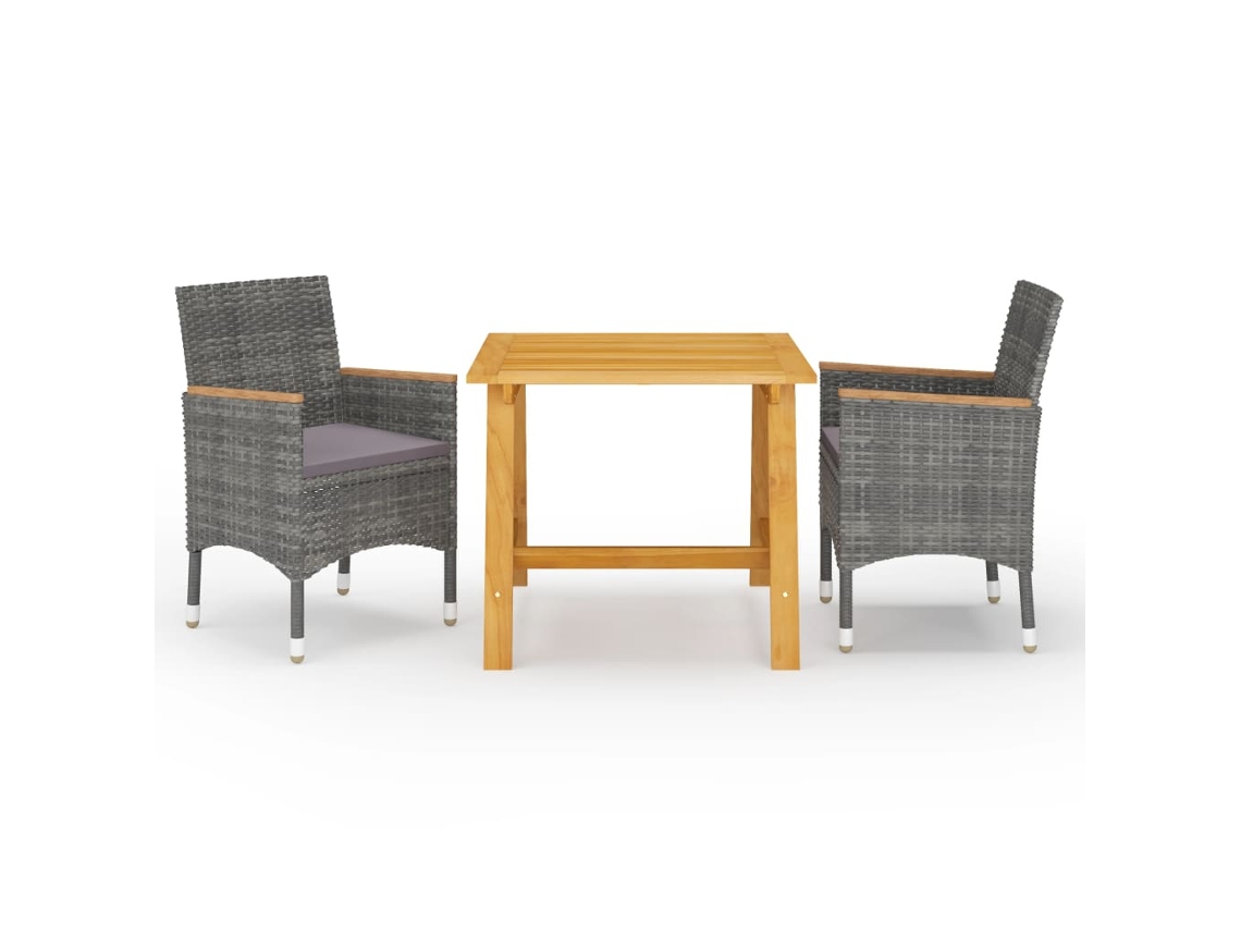 3 Piezas Conjunto de Comedor para Jardín en Color Gris