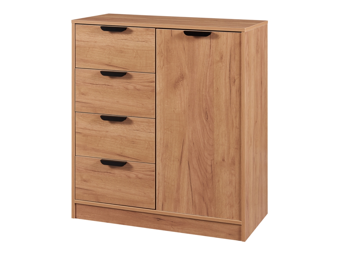 Aparador Varkaus con 4 cajones + 1 puerta MDF 90x80x40 cm - Roble [EN.CASA]