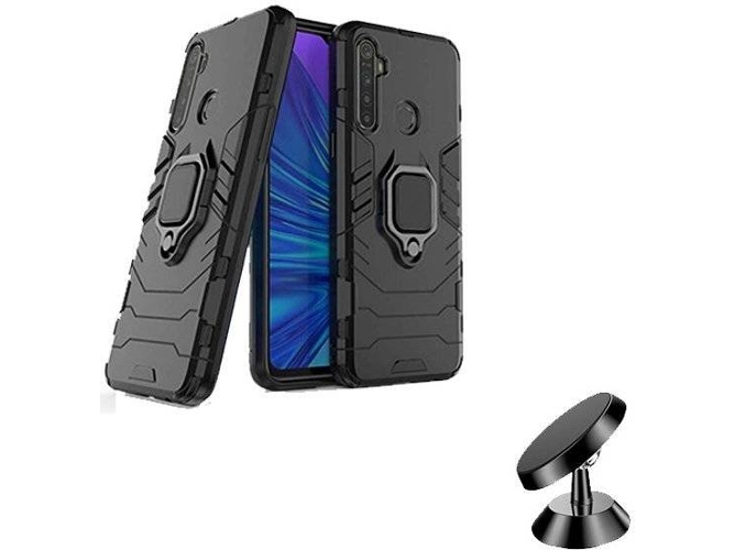 Kit Carcasa y Soporte Magnético Auto Realme 5 Pro Militar Negro