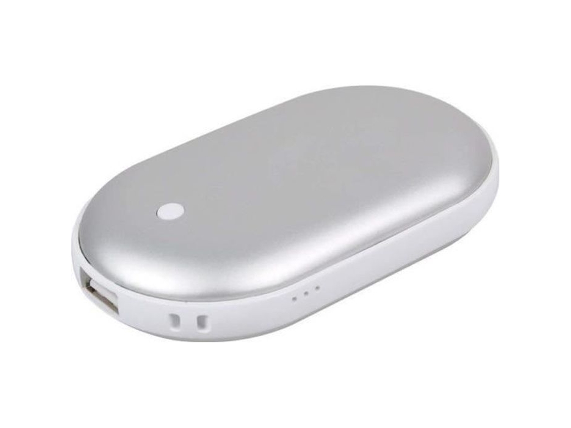 Calentador de manos eléctrico portátil de bolsillo Calentador recargable USB 5200 Mah, ZGEER Plata