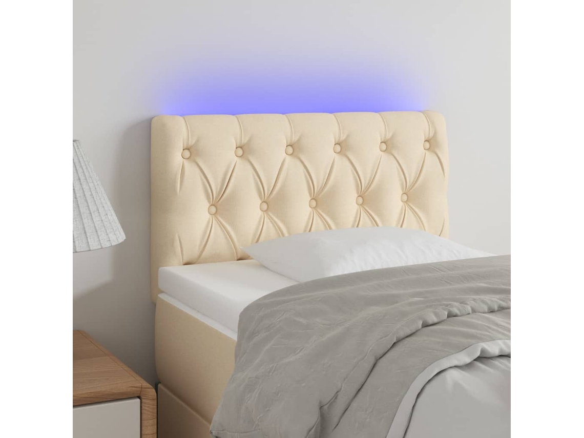 Cabecero Con Led De Tela Color Crema 80x7x78/88 Cm