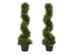 Juego de 2 cedros artificiales grandes de 90 cm. Plantas artificiales de plástico en maceta. Planta en espiral. Parecen reales. Zkaka